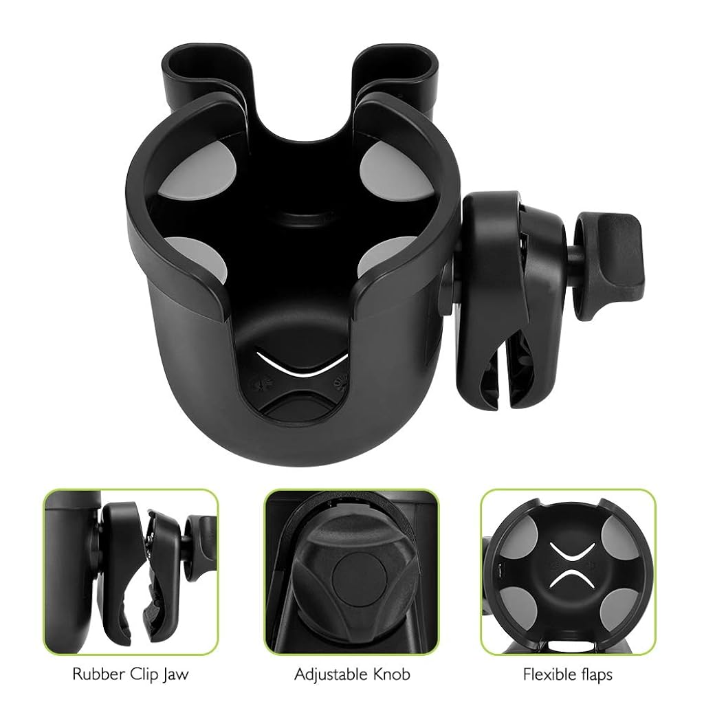 HASTHIP® Stroller Cup Holder with Phone Holder, 2-in-1 Cup Stroller for Bike Universal Strollers, Bike, Wheelchair, Walker, Scooter - Black