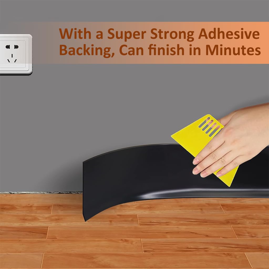 HASTHIP Wall Baseboard Molding Trim for Home Decor with Self Adhesive PVC Vinyl, 3.15×118.11 in Black