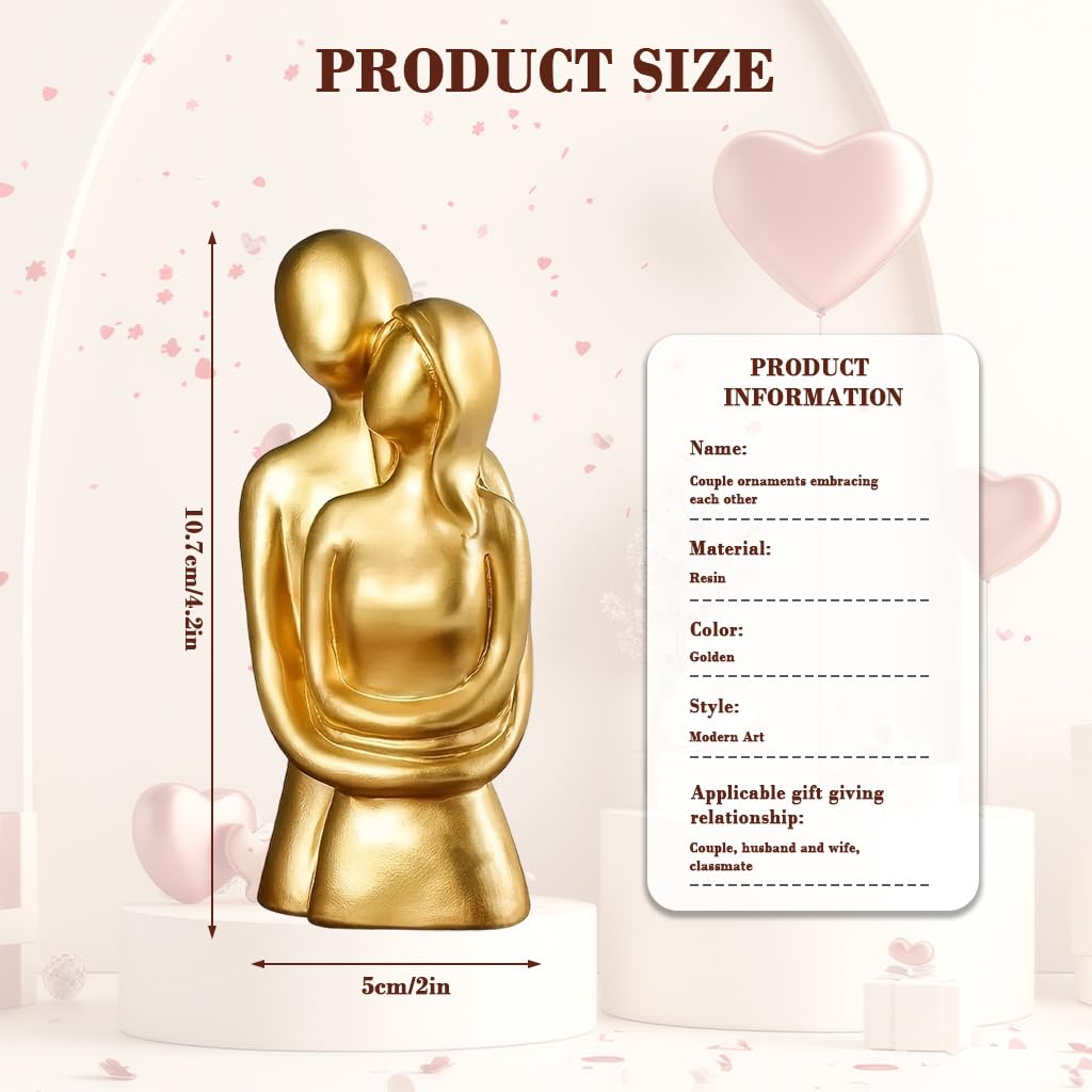 HASTHIP Romantic Couple Desk Statue for Home Decor with 1.96x4.21 in Golden Resin Finish
