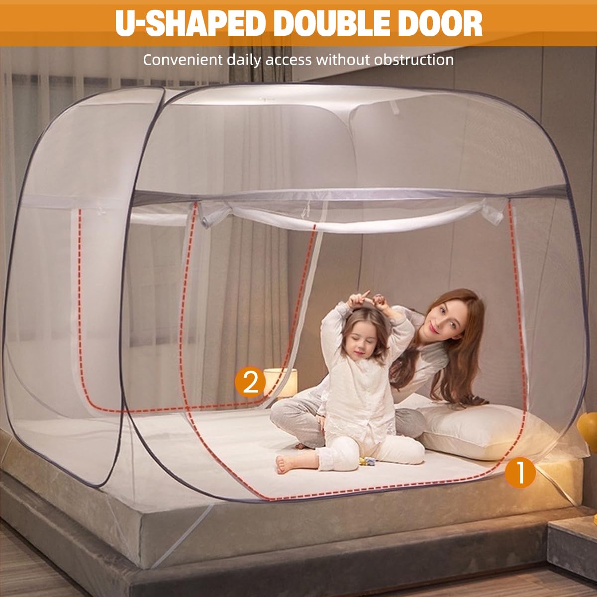 HASTHIP Pop Up Mosquito Net Tent for Double Bed with Dual Zip Doors and Mattress Straps | 200×150×150 cm Breathable Mesh Blue