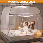 HASTHIP Pop Up Mosquito Net Tent for Double Bed with Dual Zip Doors and Mattress Straps | 200×150×150 cm Breathable Mesh Blue
