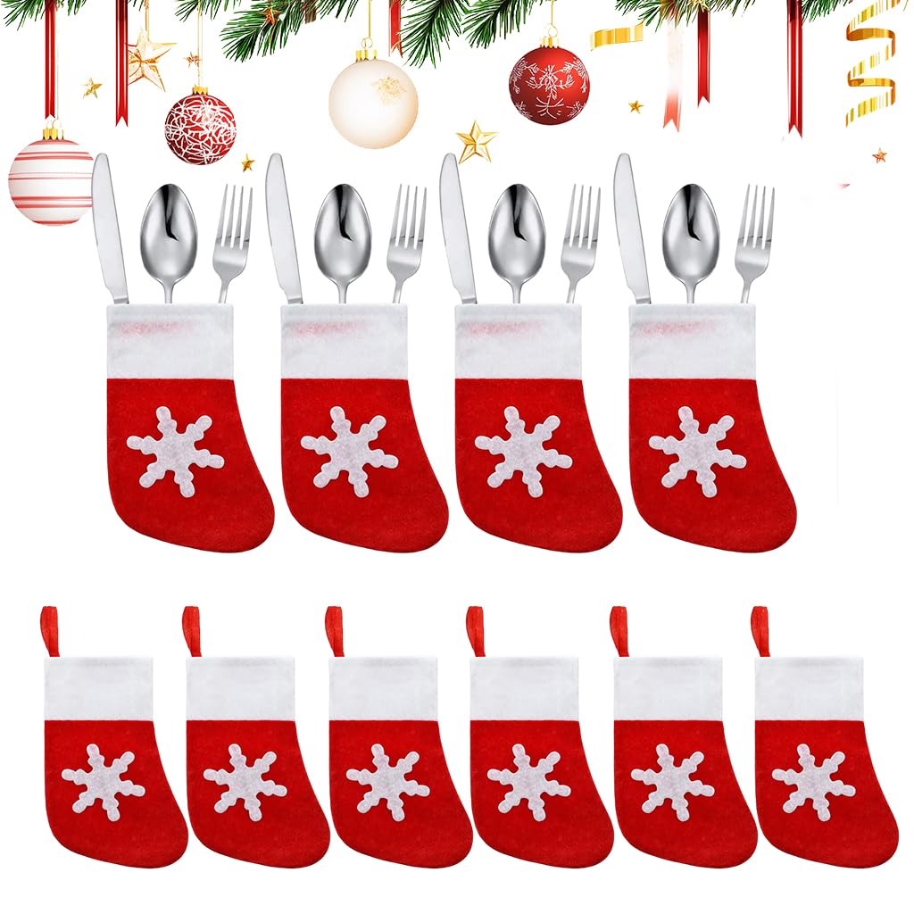 HASTHIP Mini Christmas Stockings for Tableware and Tree Decoration featuring Felt Material 20PCS Set | Festive Red Holiday Utensil Holders