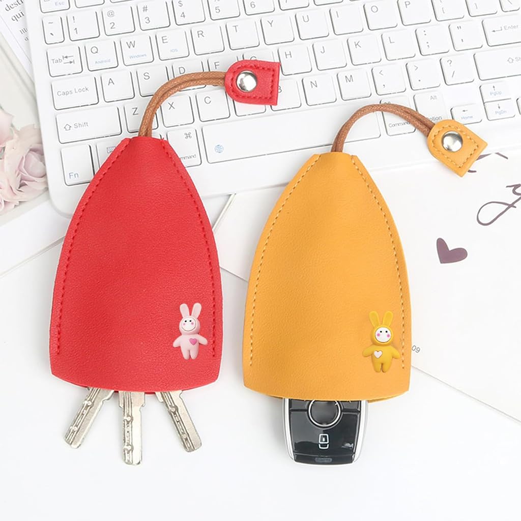 HASTHIP® 4 PCS Car Key Case, Cute Key Case Holder PU Leather Key Pouch Large Capacity Pull Out Car Keychain Bag Sleeve, Car Key Protective Sleeve in 4 Colors