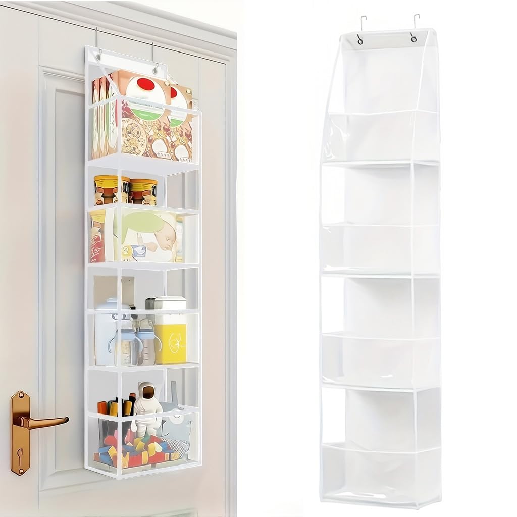 HASTHIP Over The Door Hanging Organizer for Pantry and Closet with 4 Shelves 30x15x130cm | Clear Pockets and Sturdy PP Board Design