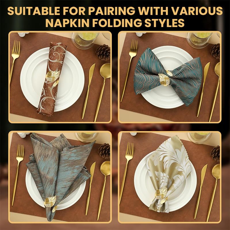 HASTHIP Napkin Rings Set of 12 for Weddings and Parties with Gold Leaf Design | Alloy Table Decor
