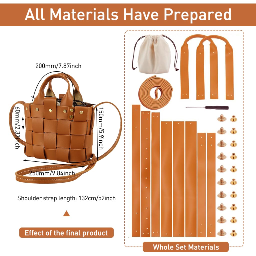 DIY Leather Craft Handmade Woven Handbag with Drawstring Liner Bag Beginners DIY Leather Handbag Material Kit DIY PU Crossbody Bag with Shoulder Straps Fashion DIY Handmade Bag Gift