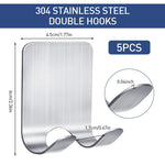HASTHIP Wall Hooks 5Pcs for Bathroom and Kitchen with Dual Hook Design | Brushed 304 Stainless Steel