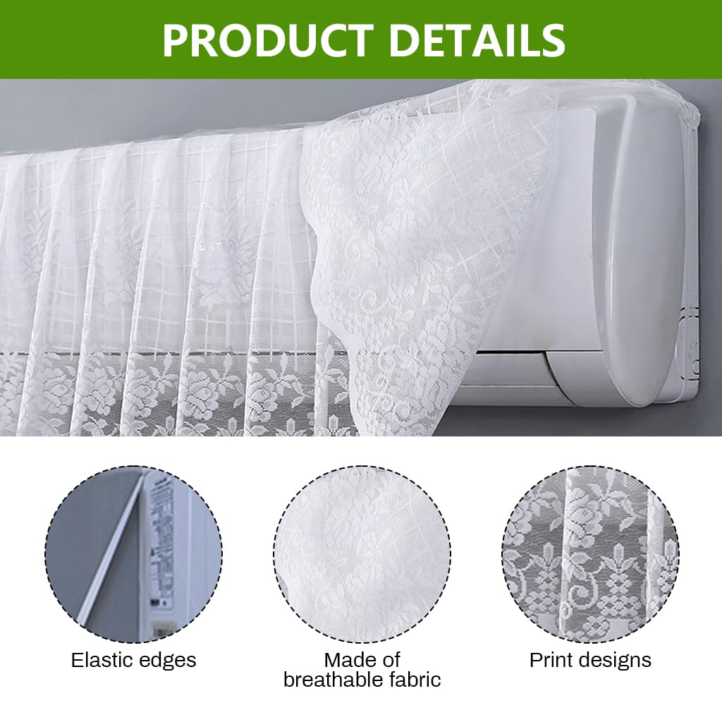 HASTHIP Dust Cover for Air Conditioner 1-1.5p Split with Floral Lace and Ventilation Design | Hand Washable Reusable Polyester