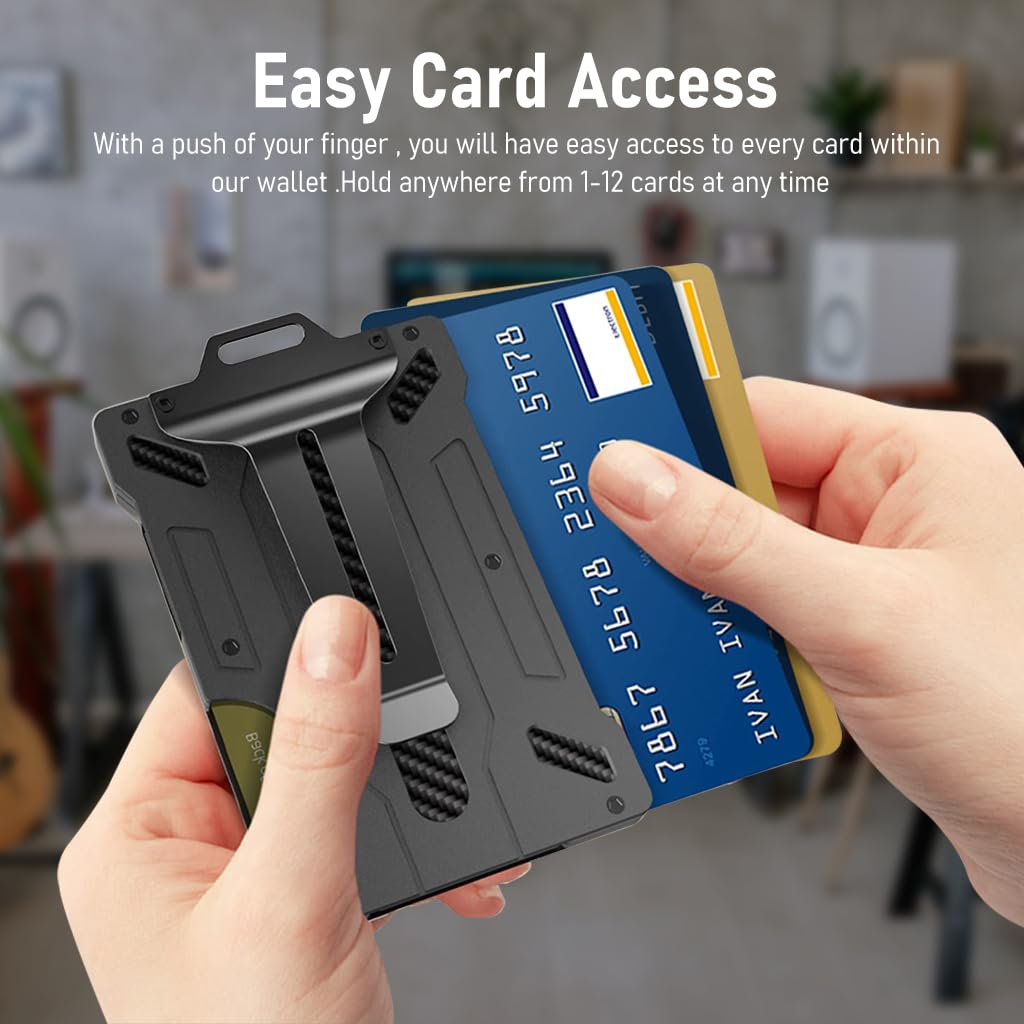 HASTHIP Slim Men's Wallet with RFID Blocking and Push-Up Card Access | Carbon Fiber 9.5cm