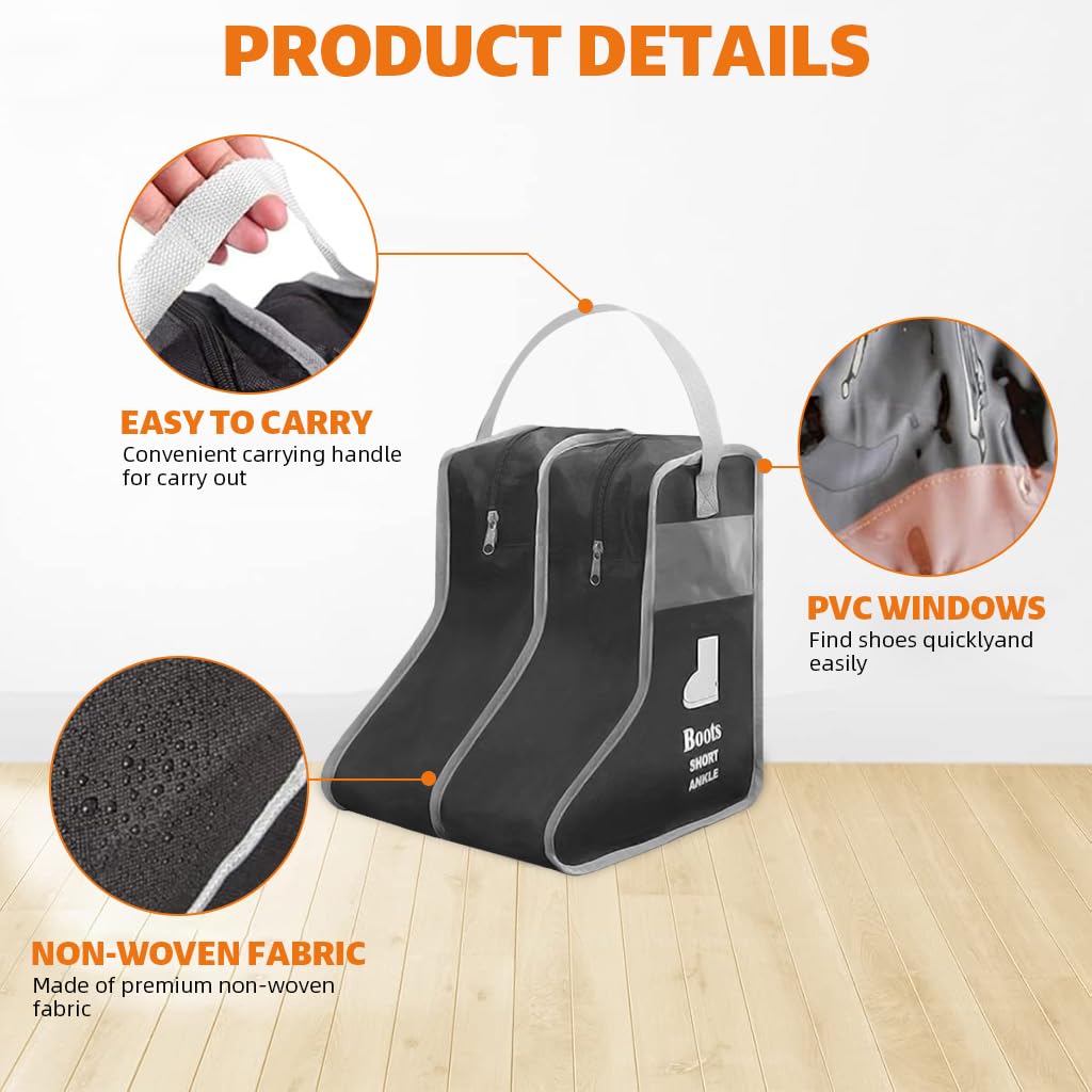 HASTHIP Portable Boots Storage Bag for Travel and Closet with Zip Closure and Clear Window | Black Medium 1 Pack