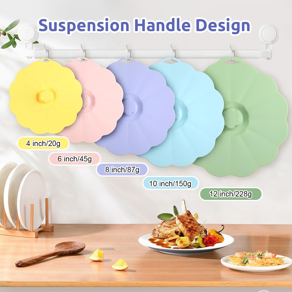 HASTHIP Silicone Lids for Kitchen Containers with 5 Sizes 4–12 in featuring Flower Shape Design
