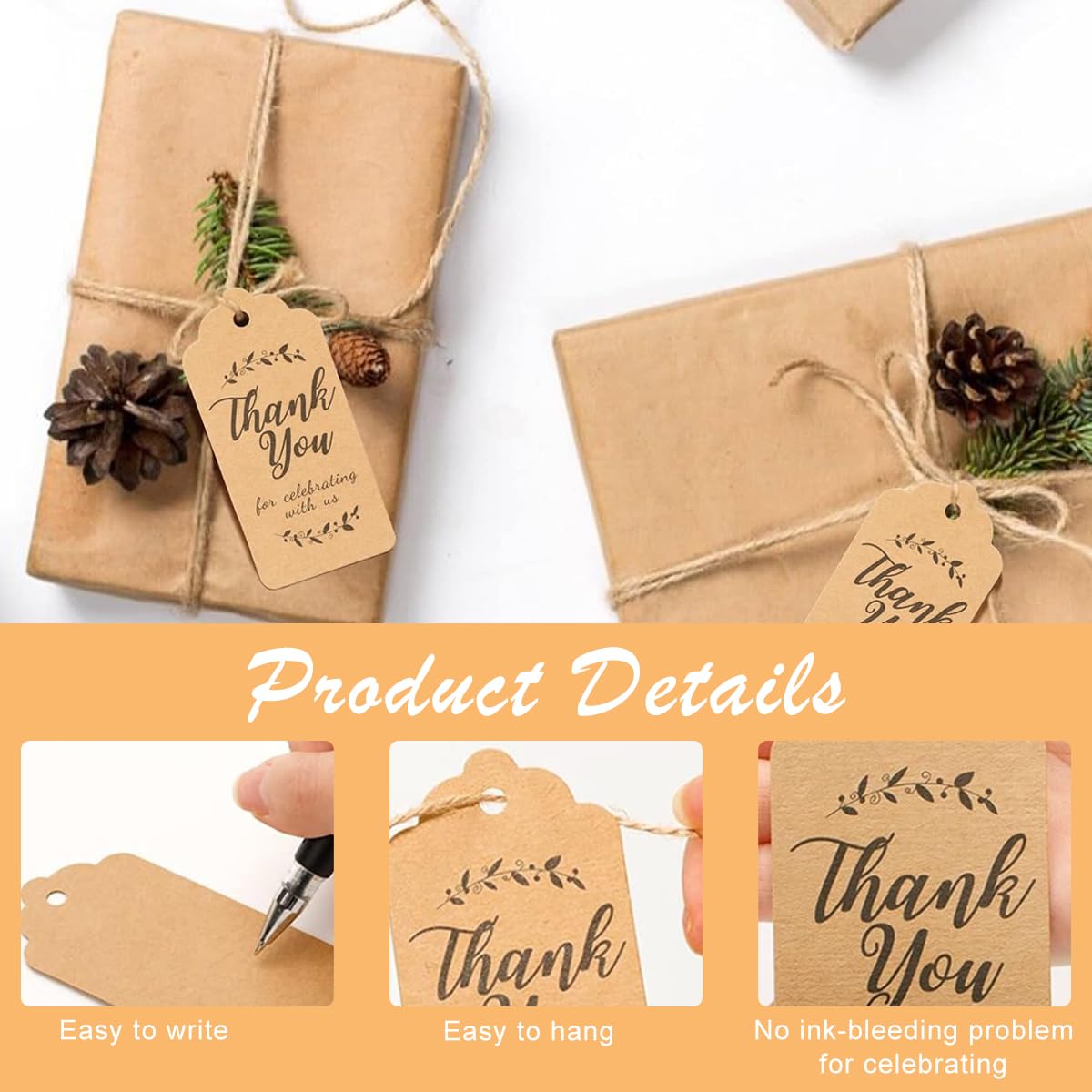 HASTHIP 100Pcs Thank You Tags for Token Gifts 1.2x2 inches Hard Paper Hasthip