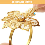 HASTHIP Napkin Rings for Dinner Table featuring Flower Rhinestone Design 6 Pcs Gold Set