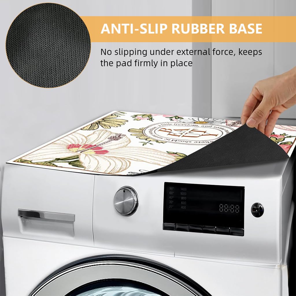 HASTHIP Washing Machine Mat 23.62x23.62 in for Over Washer Use with Anti Slip Diatomite Pad | Quick Dry Floral Print Countertop and Dish Dry Mat