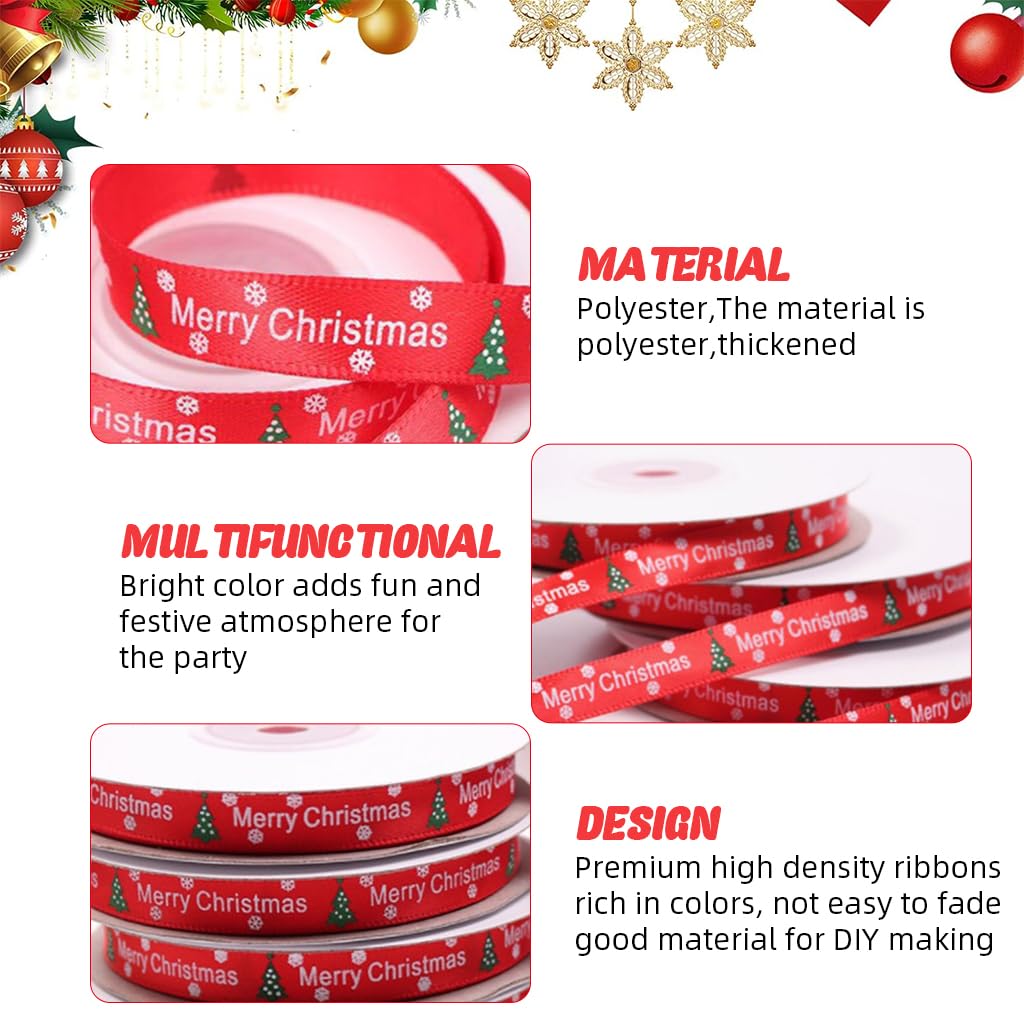 HASTHIP Christmas Ribbon Roll for Gift Wrapping with Merry Print 25 Yard 1cm Red | Holiday Crafts and Decorations