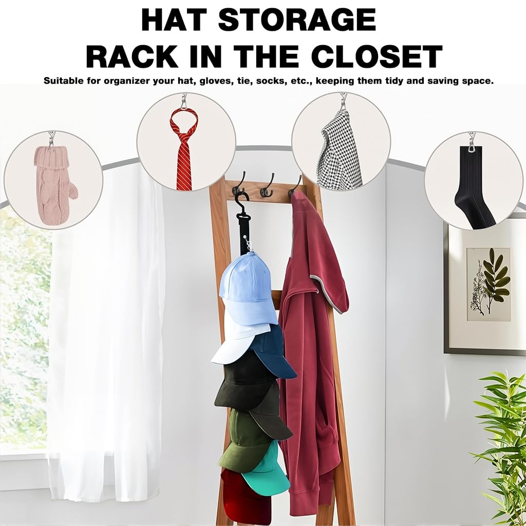 HASTHIP Hat Organizer for Wall and Wardrobe with 8 Clips featuring Swivel Hanging Hook