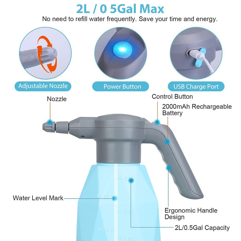 HASTHIP Electric Watering Spray Pump for Plants with 2L Tank and Dual Spray Nozzle | USB Rechargeable