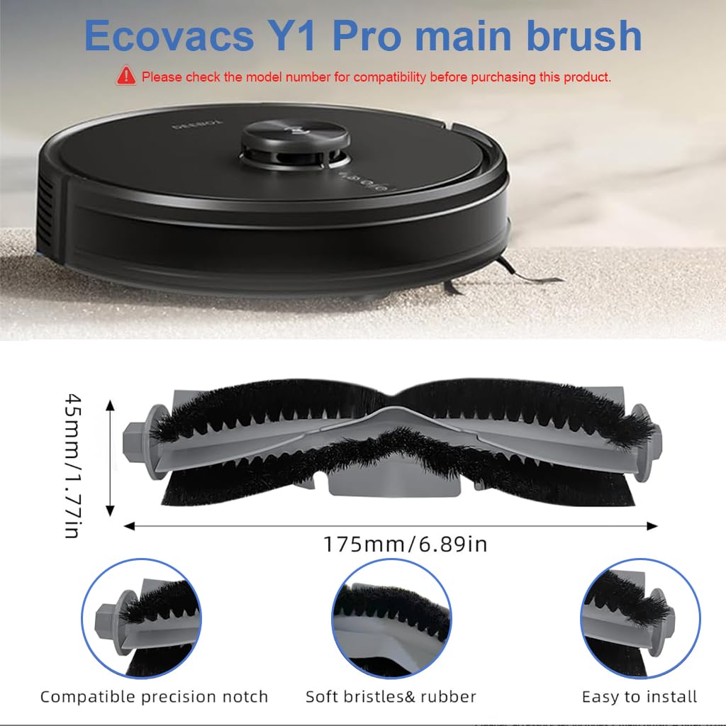 HASTHIP Main Brush for Ecovacs Deebot Y1 Y1 Pro featuring Dual Action Bristles & Rubber Fins | 1Pc Replacement Accessory