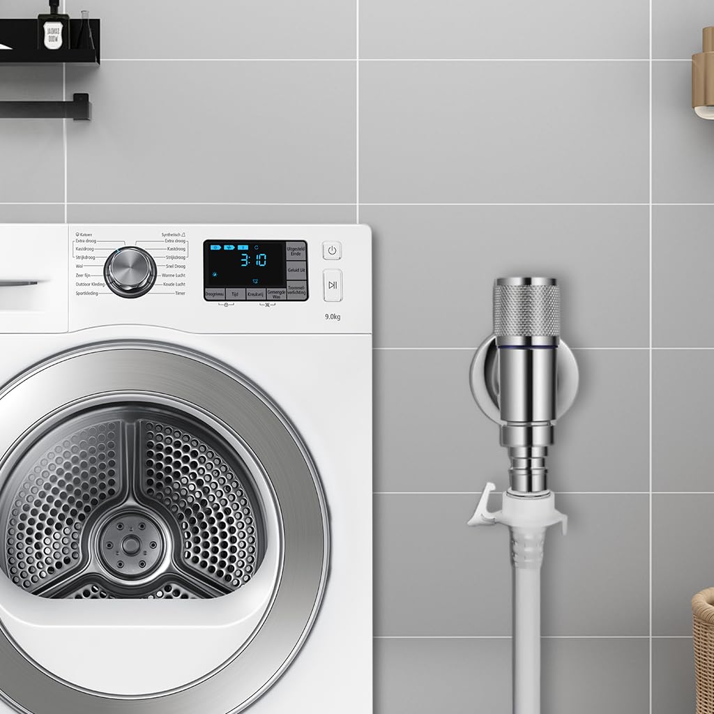 HASTHIP Washing Machine Faucet for Laundry and Dishwasher with Automatic Water Stop Valve Chrome Stainless Steel 2PCS