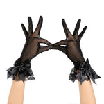HASTHIP® Guantes de Encaje para Mujer,Guantes Cortos Elegantes de Fiesta,Novia Negros con Lazo para Boda Ópera Baile y Ceremonia