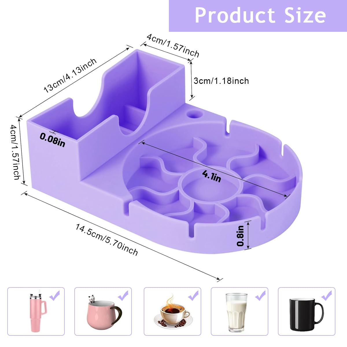 HASTHIP Water Bottle Drying Rack for Stanley Cup with Lid Holder and Straw Slot | Purple Silicone 10.5 cm Tray
