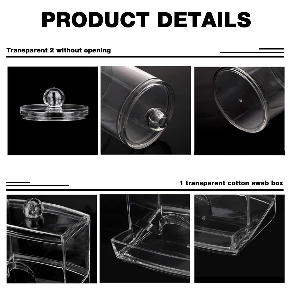 HASTHIP Makeup Cotton Storage Box for Vanity and Bathroom with Lids and Bottom Slot | 3Pcs Clear Acrylic Organizer Set