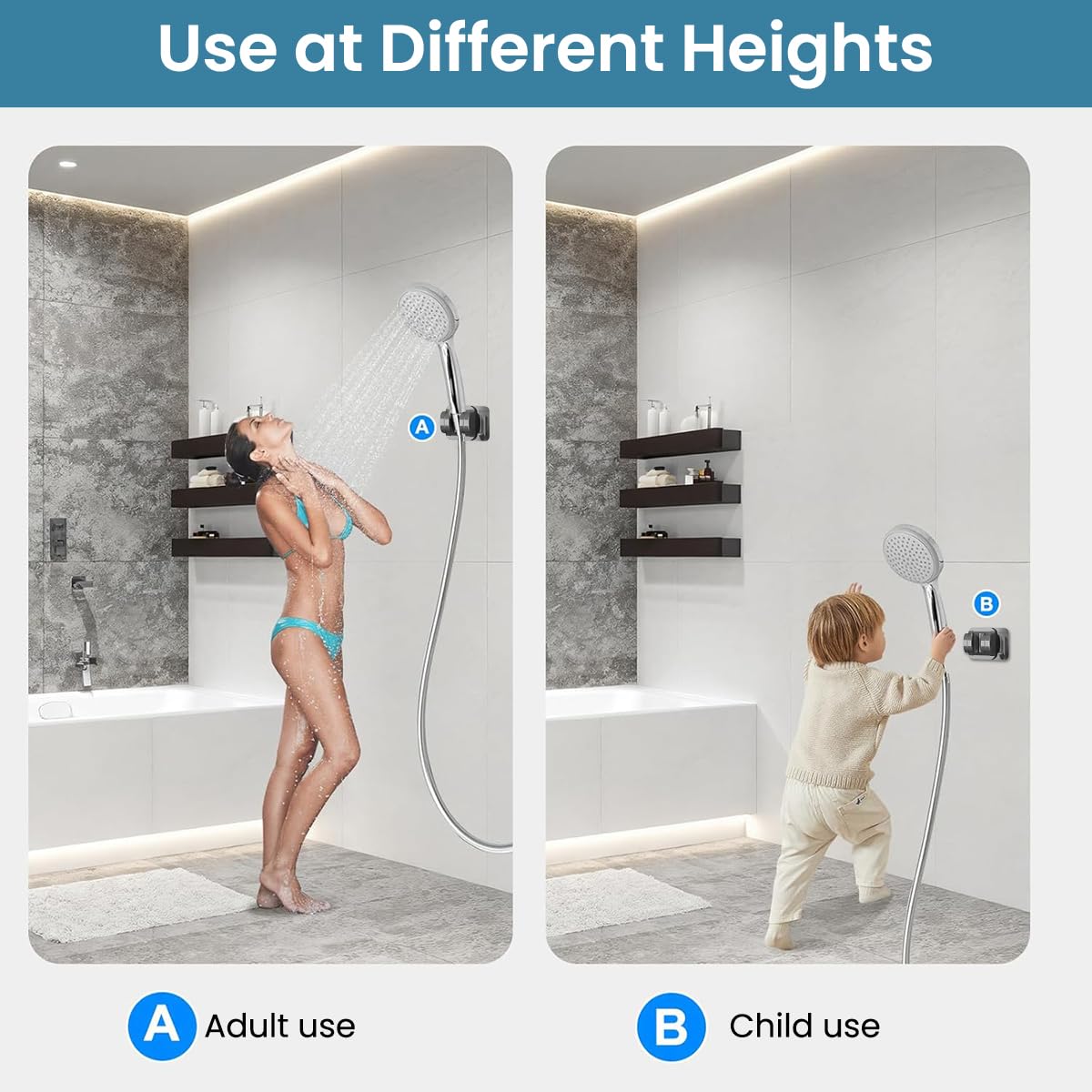 HASTHIP Shower Head Holder for Bathroom with Built in Hook and Strong Adhesive | Stainless Steel Adjustable No Drill Bracket