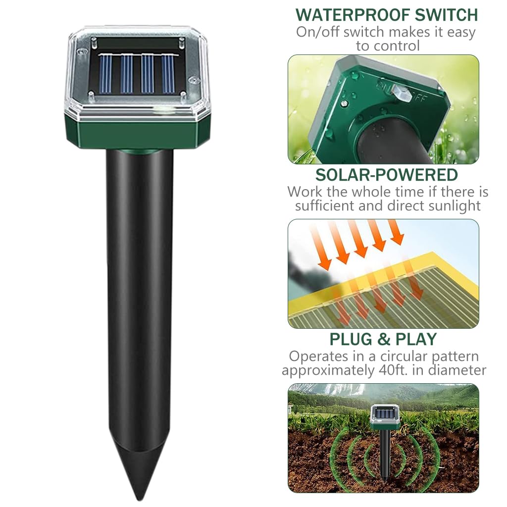 HASTHIP Solar Rats Repellent for Gardens and Lawns featuring IP65 Waterproof ABS | 10.24 in Compact Ultrasonic Animal Control Pack of 4