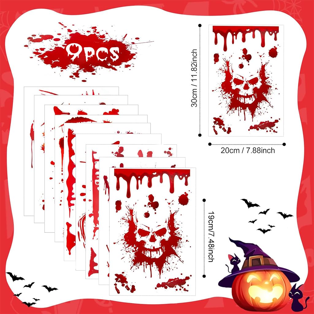 HASTHIP Halloween Horror Decals for Haunted House with 9 Sheets 95 Pcs PVC Stickers | Scary Red Handprint and Footprint Decor