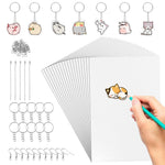 HASTHIP® Kit de Hojas de Plástico Termoencogible 20 Piezas con 100 Ganchos Metálicos y Anillos para Llaveros,Manualidades DIY Dibujos,Accesorios Arte para Crear Llavero Colgantes y