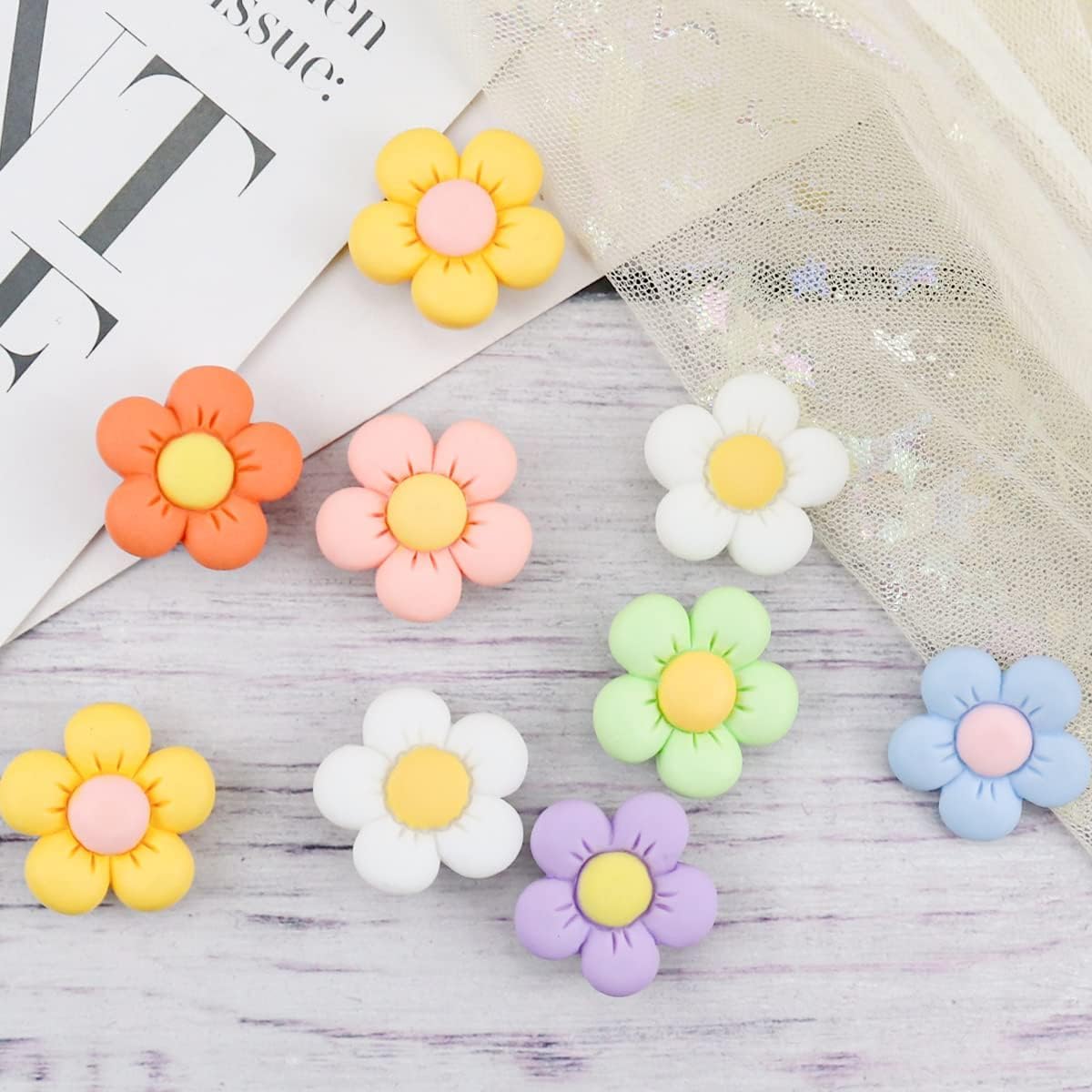 Resin Flowers Shoes Charms for Croc Clog Slides Sandals Decoration, Cute Flower Designer Shoe Charms for Adults Teens Kids DIY Shoe Decoration Charms with Buttons Party Gift