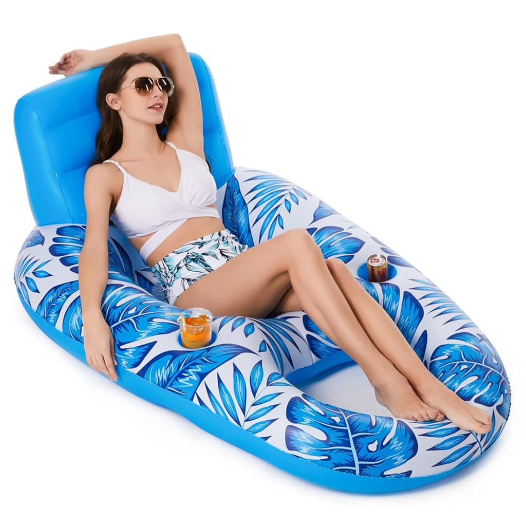 HASTHIP® Silla Flotante Iable para Adultos,Tumbona de Piscina con Respaldo y Soporte para Vasos,Hamaca Acuática con Asiento de Malla Suave Flotador PVC Duradero Plegable Playa