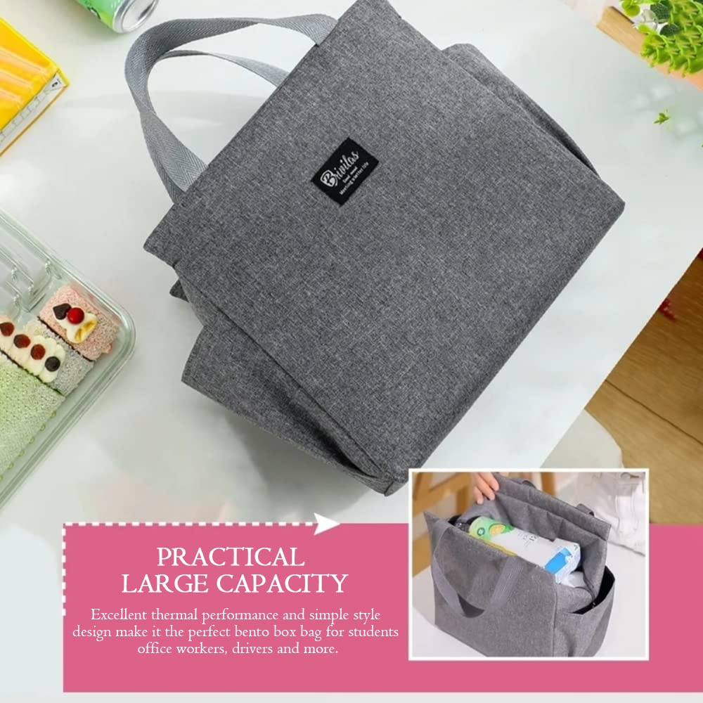 HASTHIP Lunch Bag for Office and School with 20×14×25cm Capacity featuring Full Zipper and Grey Oxford Fabric | Insulated Bento Box for Men Women Kids