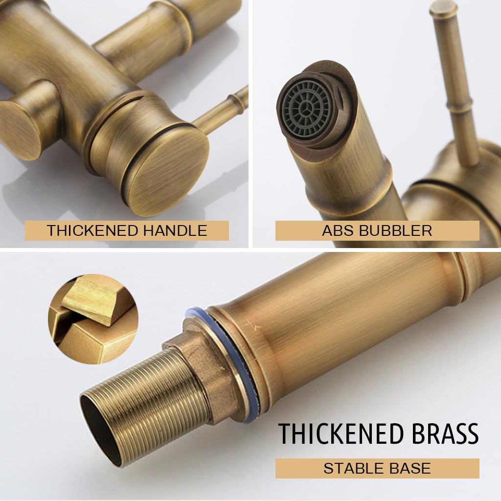 HASTHIP Bathroom Basin Tap with Single Handle Water Control featuring Copper Retro Bamboo Style | Easy Installation and Universal Sink Fit