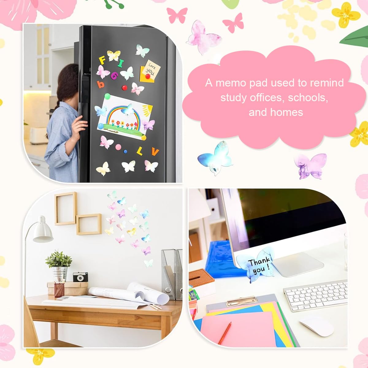 HASTHIP Butterfly Sticky Notes for DIY Scrapbooking and Office Use with 240 Sheets 8.5x6.5cm | 12 Colorful Designs