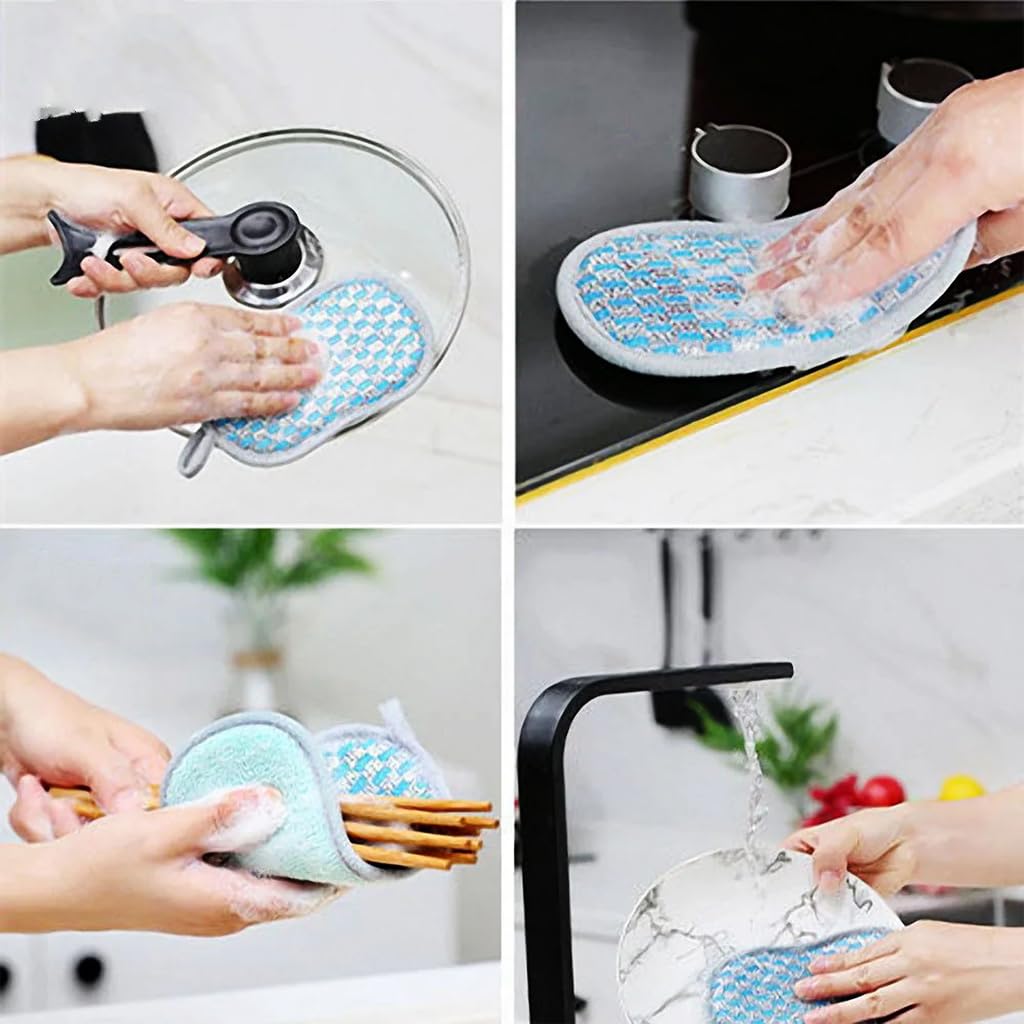HASTHIP Kitchen Dish Sponge Scrubber 6 Pack for Sink and Pans with Dual-Sided Design | Non-Scratch Microfiber Cleaning