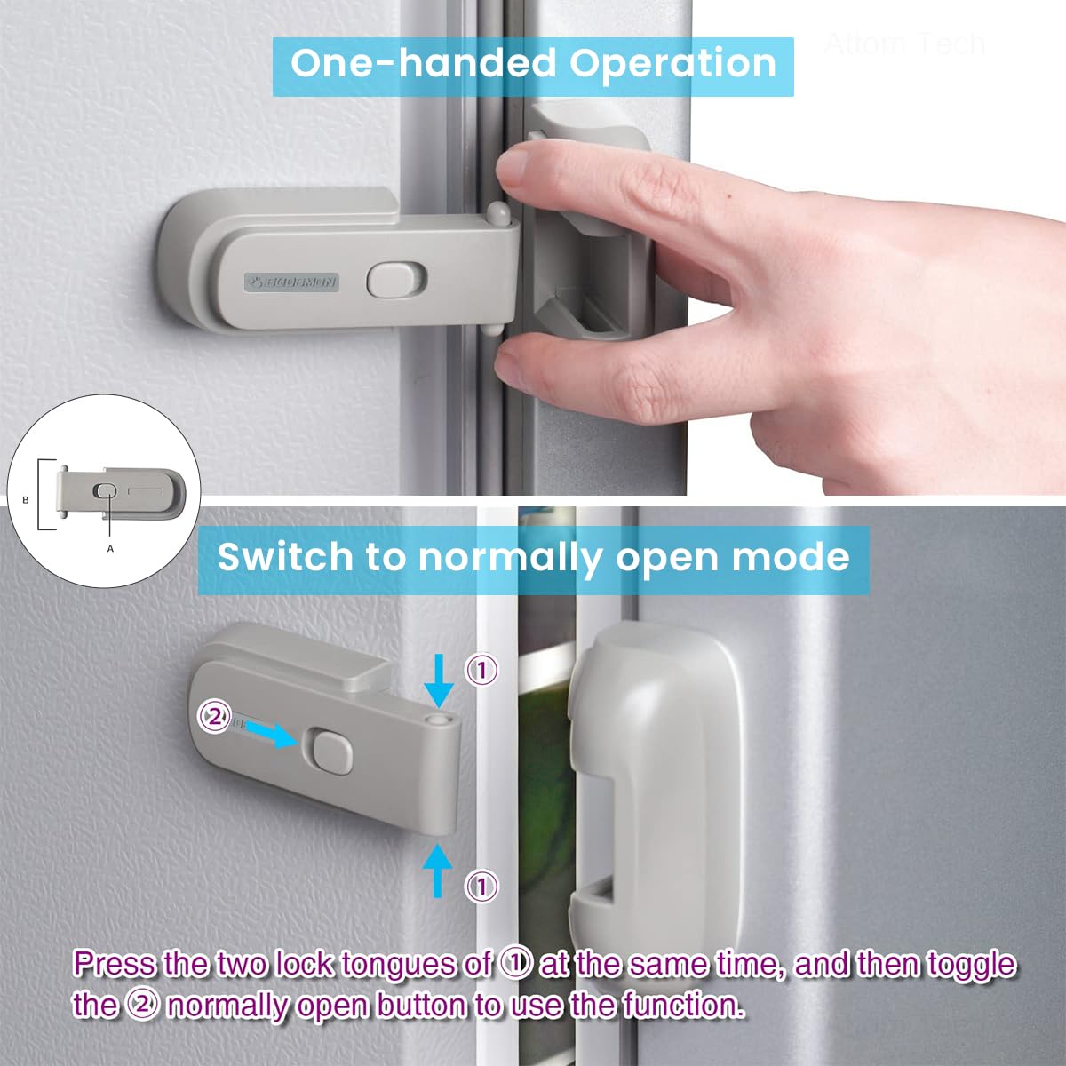 HASTHIP® Fridge Locks Child Proof Baby Proofing Products Easy Cabinet Door Lock Baby Safety Products Refrigerator Single Door Self-Adhesive Fridge Lock Kitchen Accessories Items