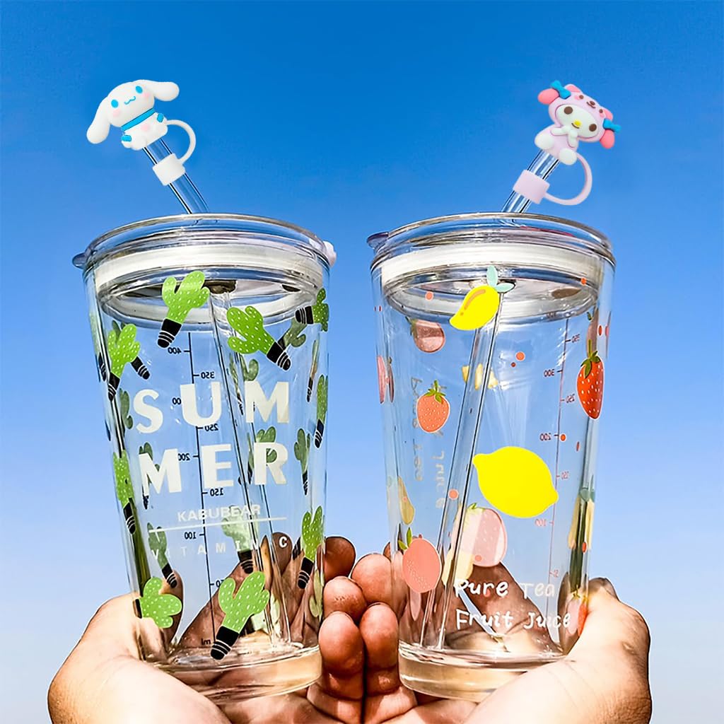 HASTHIP Kawaii Sanrio Drinking Straw Lids 12PCS for 10mm Straws with Anti Lost Loop | Food Grade Silicone
