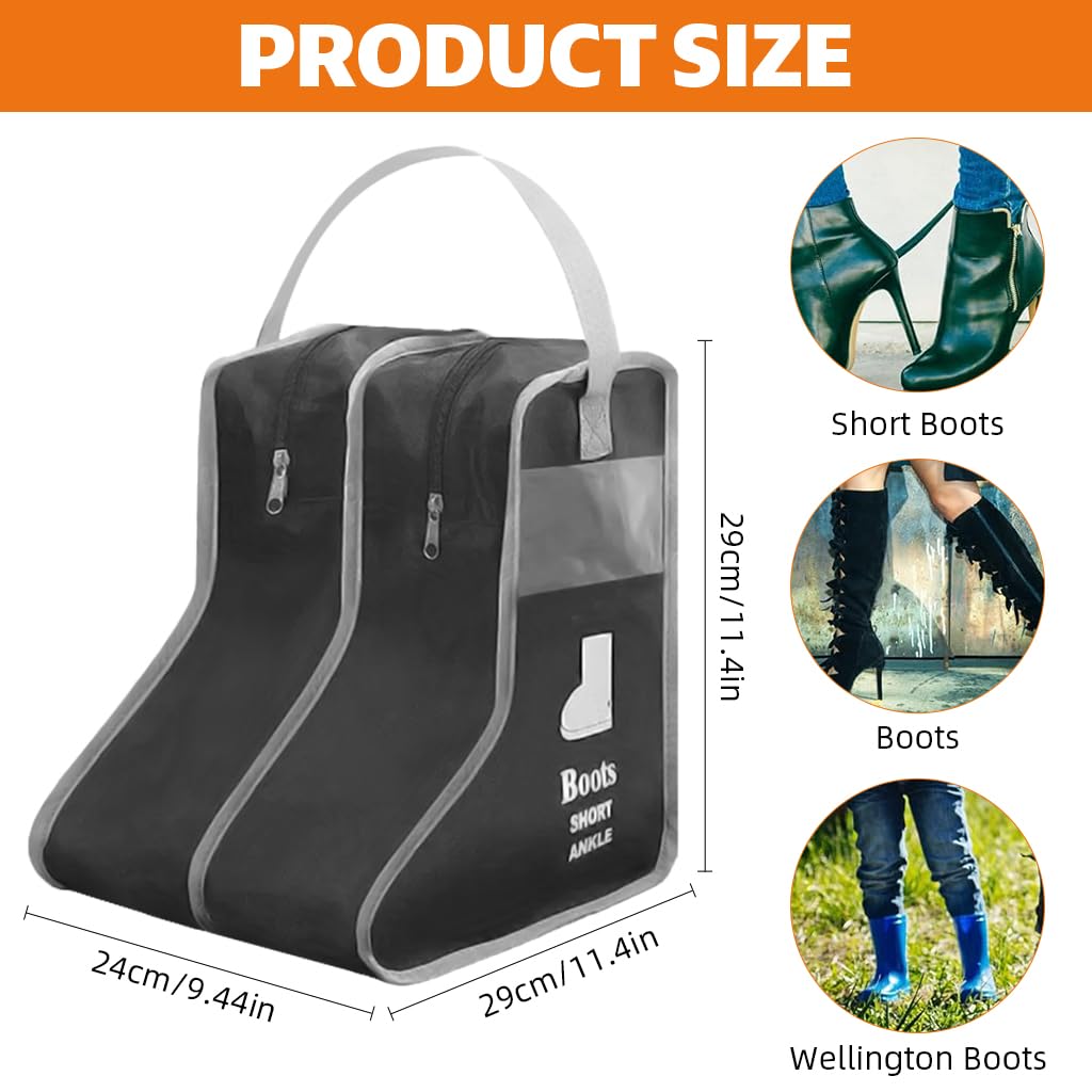 HASTHIP Portable Boots Storage Bag for Travel and Closet with Zip Closure and Clear Window | Black Medium 1 Pack