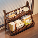 HASTHIP® Bamboo Desk Organizer Rack, 2-Tier DIY Assembly Storage Shelf with Cup Holder, Countertop Organizer for Office, Kitchen, or Bathroom, Space-Saving 40x19x35cm Brown