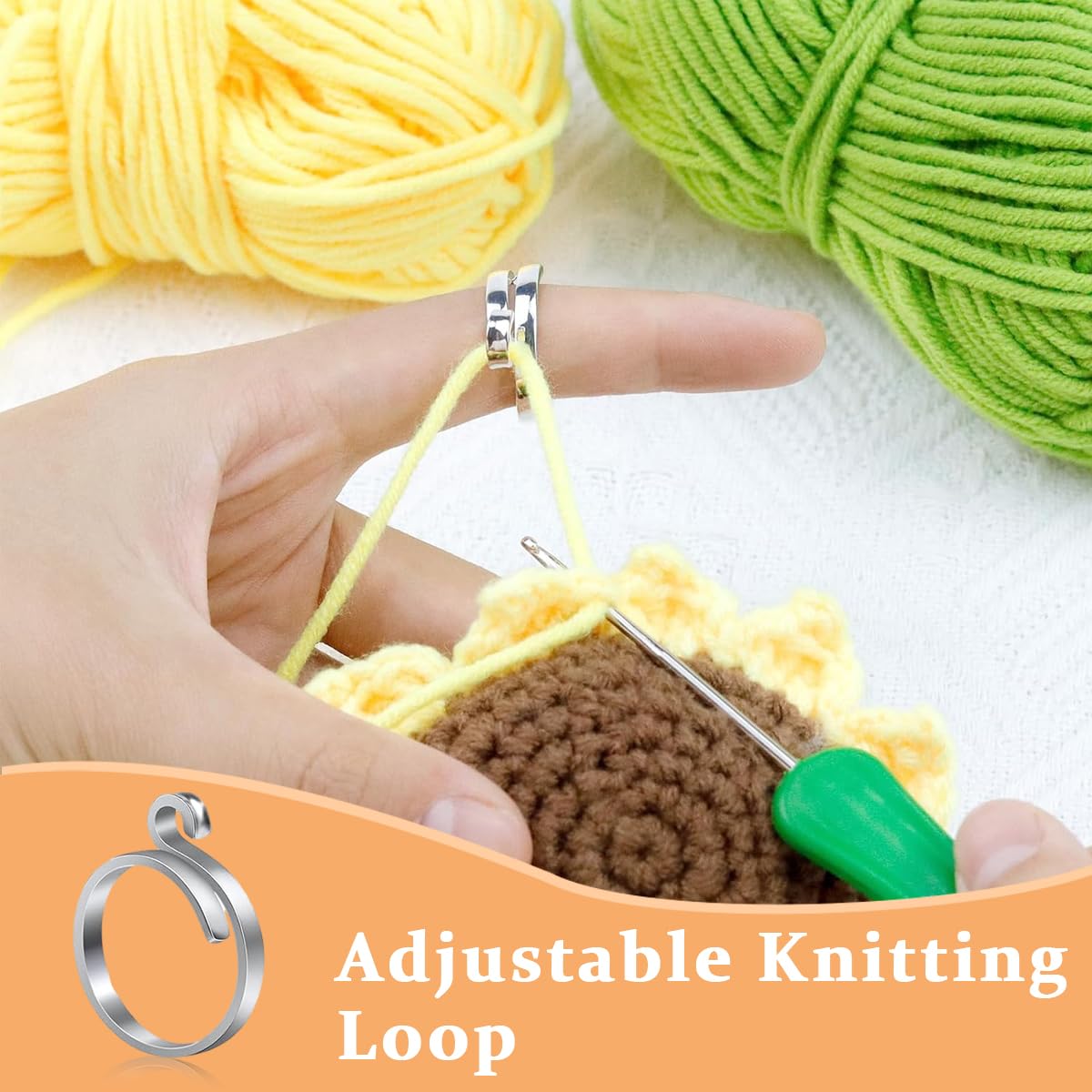 HASTHIP Adjustable Crochet Ring for Knitting with Open Design 4PCS | Fits 0.73–0.94 in Fingers