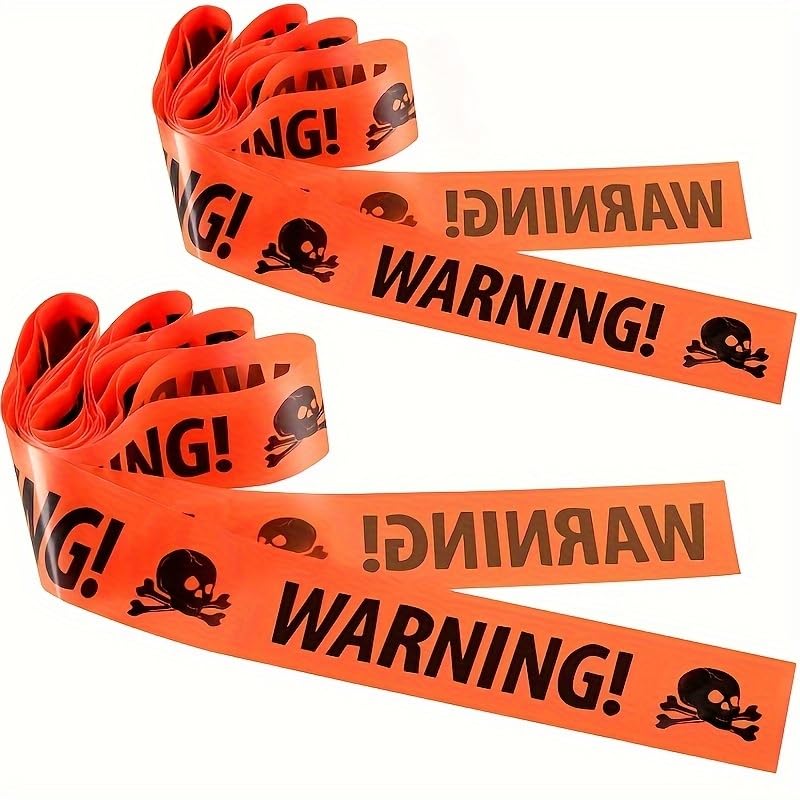 HASTHIP® 2PCS Orange Pirate Skull Warning Tape, Used for Halloween Decoration and Scary Party Decoration Warning Tape.8cm*5m-Tangerine