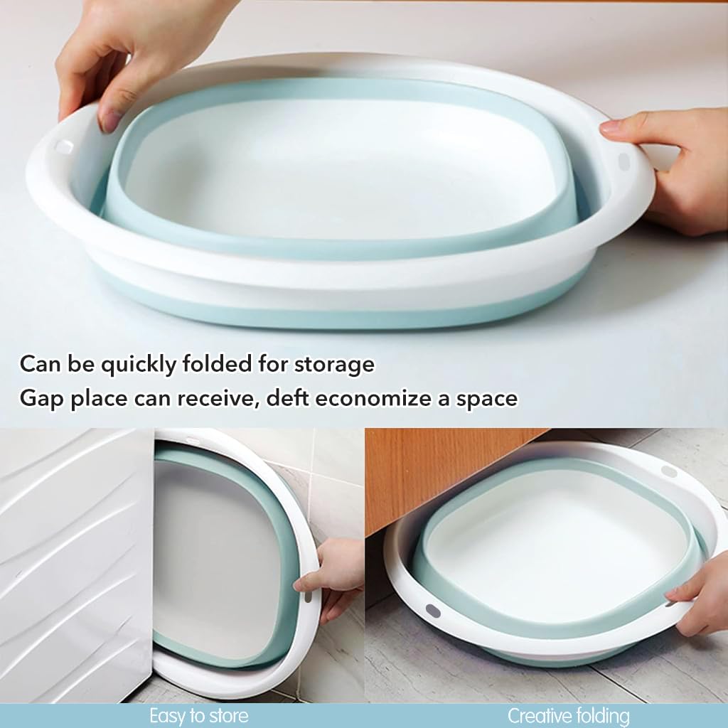 HASTHIP Silicone Collapsible Tub Bucket Set for Kitchen and Camping | 3Pcs Foldable Basin with Hanging Holes and PP TPU Material