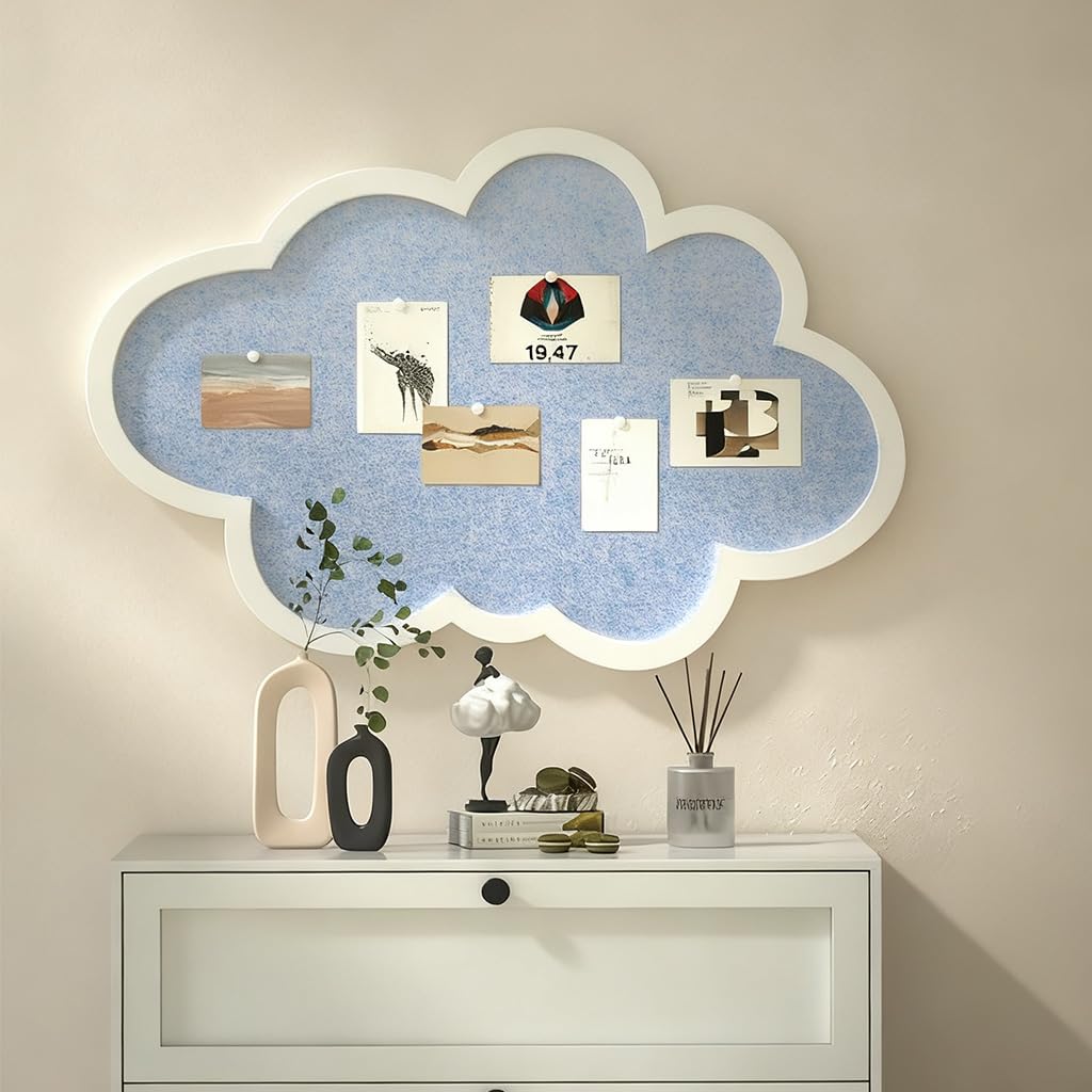HASTHIP® Cute Cloud Felt Pin Board Self Adhesive Corkboard Alternative,Home Office Felt Vision Bulletin Board DIY Wall Display Panel for Photos Memos Messages,15.7x23.6inch-Blue
