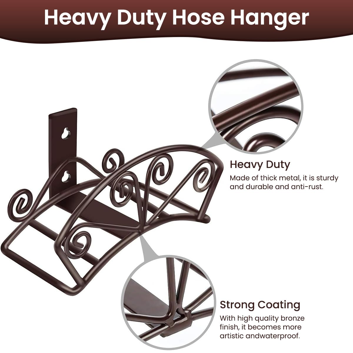 HASTHIP Garden Hose Hanger for Wall Mounting with Cast Iron Hook 33.5x14.5x17.8cm | Rustproof Outdoor Storage