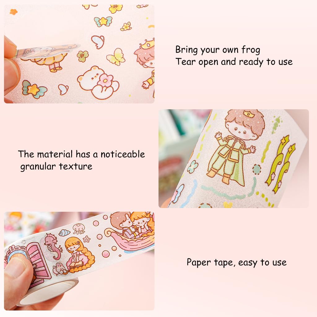 4 Rolls Kawaii Scrapbooking Cartoon Sticker Tape Masking Tape with 4 Sheet Cute CartoonStickers DIY Decorative Stickers for DIY Art Craft Album Scrapbook Diary Gift Decoration, Pink