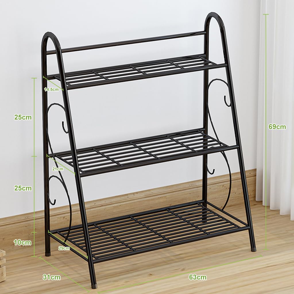 HASTHIP 3 Tier Metal Plant Stand for Balcony with Vertical Design | Indoor and Outdoor Display Shelf