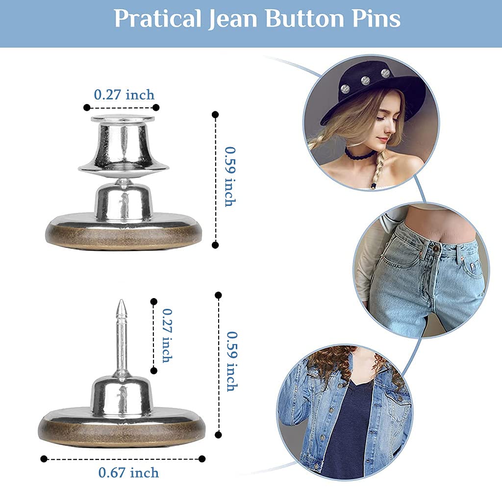 10pcs Detachable Buttons for Jeans, No Sew Instant Loose Jean Button Pins Reusable Tightener Replacement Buttons for Clothes Adjustment, Hats Bags Decorations (Copper & Silver Combo)