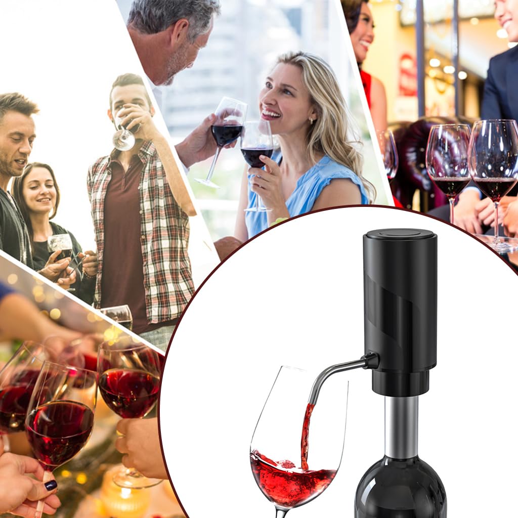 Electric Wine Aerator Wine Decanter Automatic Wine Aerator, One Touch Wine Dispenser Wine Pourer with USB Rechargeable, Wine Lover Gifts for Women&Men (Black-ABS)