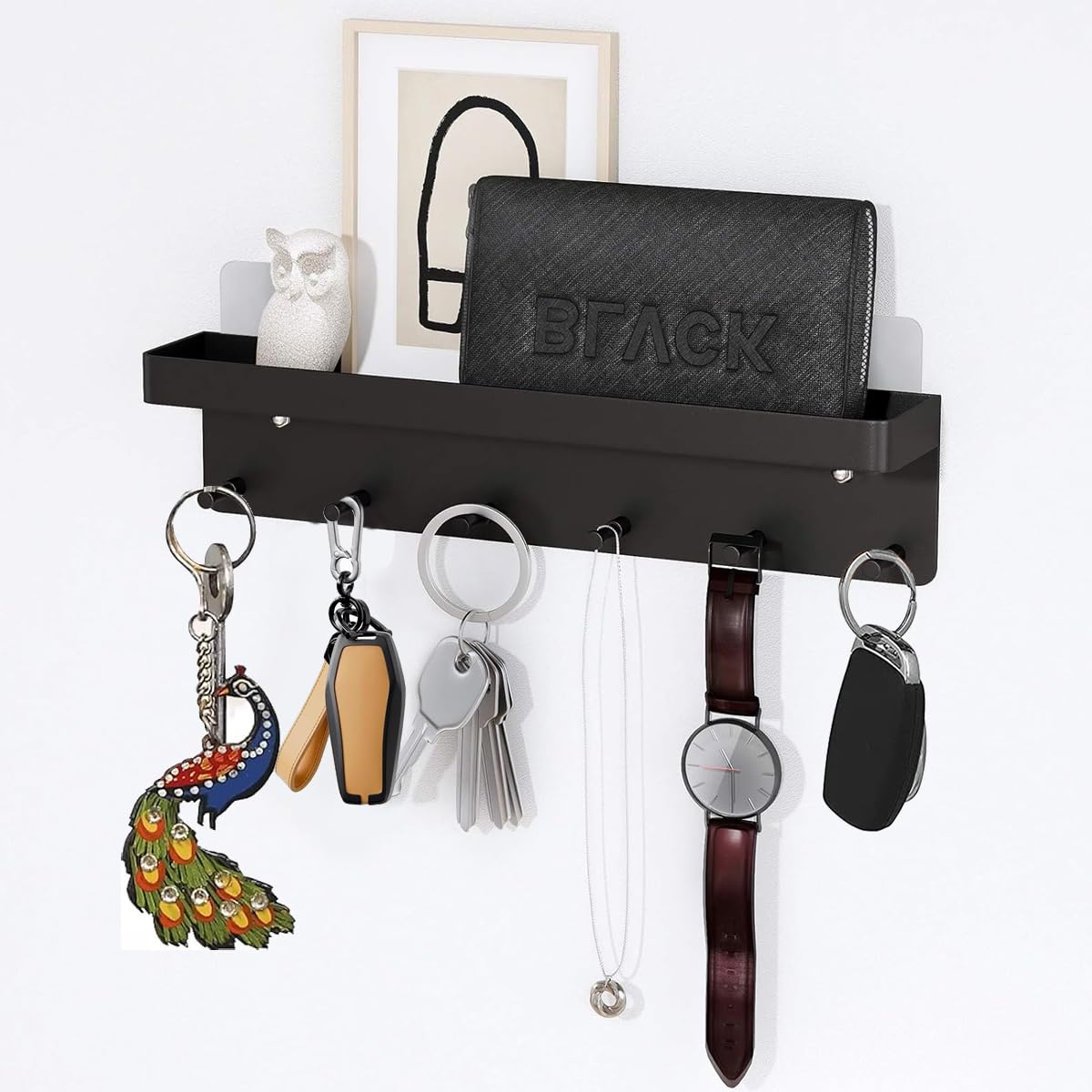 HASTHIP Wall Key Holder for Entryway featuring 6 Hooks and Anti Drop Basket | 304 Stainless Steel